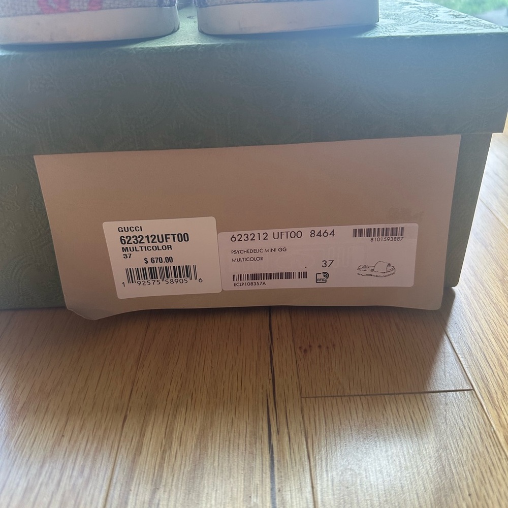 Gucci Multi Colored Monogram Platform Slides Sz 37 - image 5